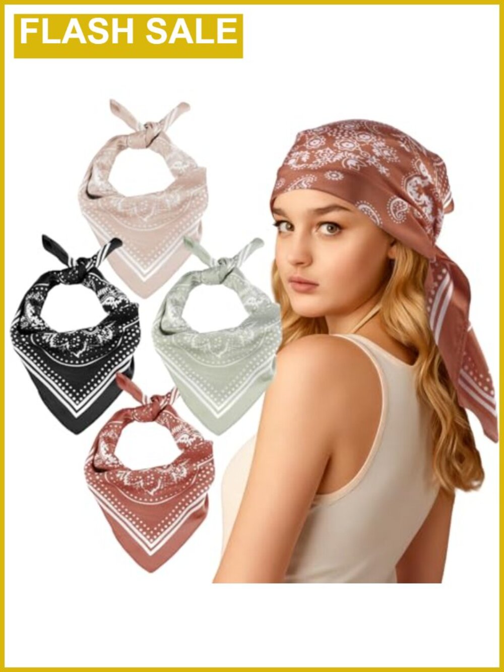 4 Pc Satin Bandana Set 27.5" Square Silk Feeling Head Scarf Neck Scarf